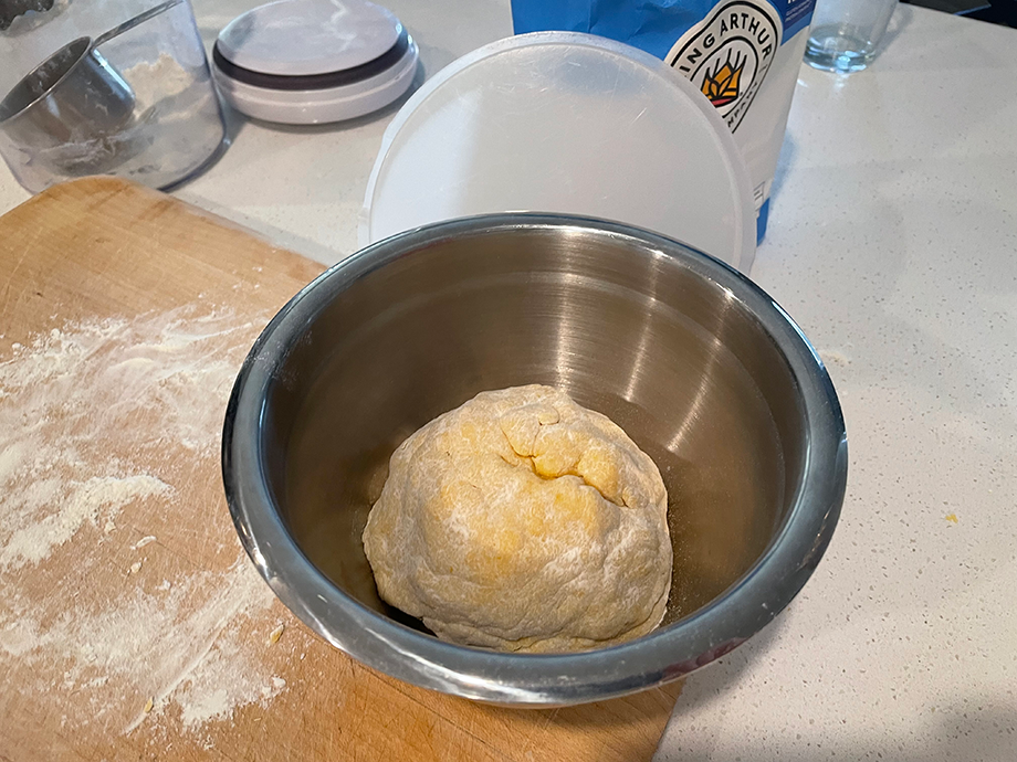 After flouring and kneading for a couple minutes, place covered bowl in refrigerator 