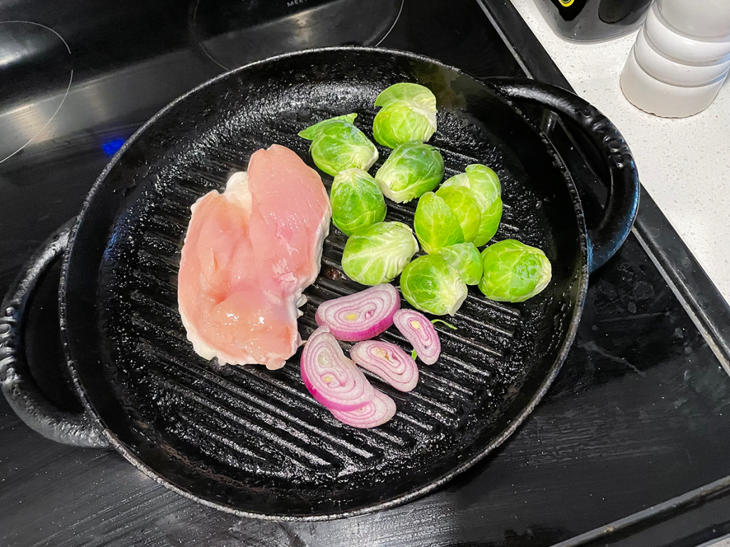 Salicylate Free Meal Idea - Grilled Chicken breast with roasted Brussels Sprouts and Shallots