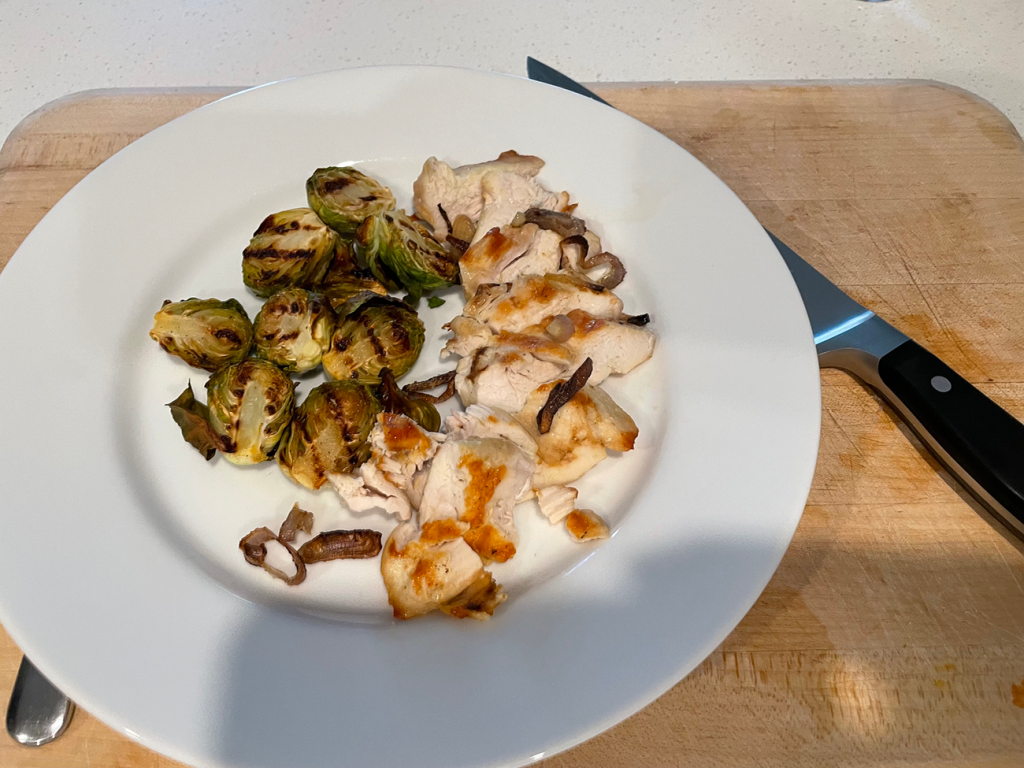 Salicylate Free Meal Idea - Grilled Chicken breast with roasted Brussels Sprouts and Shallots